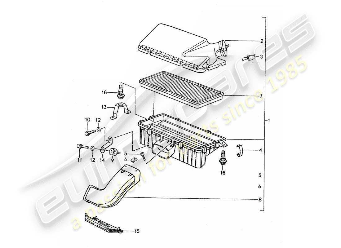 porsche 1994 (968) diagramma delle parti del filtro dell'aria