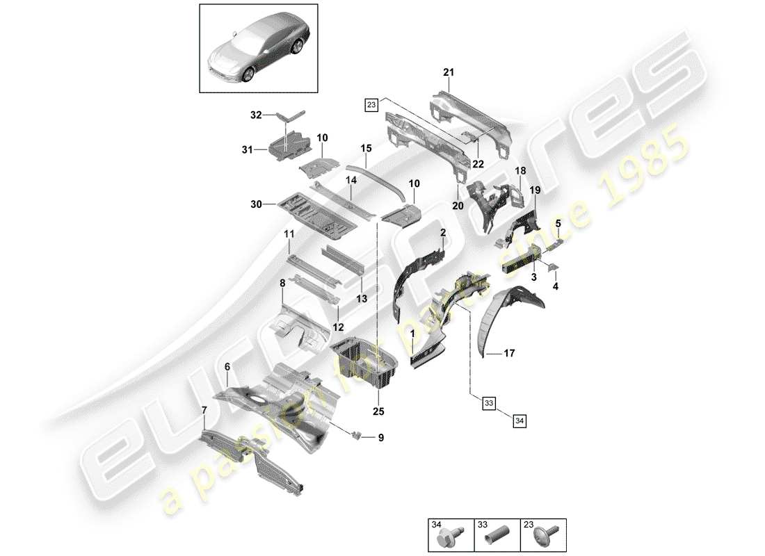 porsche 2017 (panamera 971-1) schema delle parti estremità posteriore