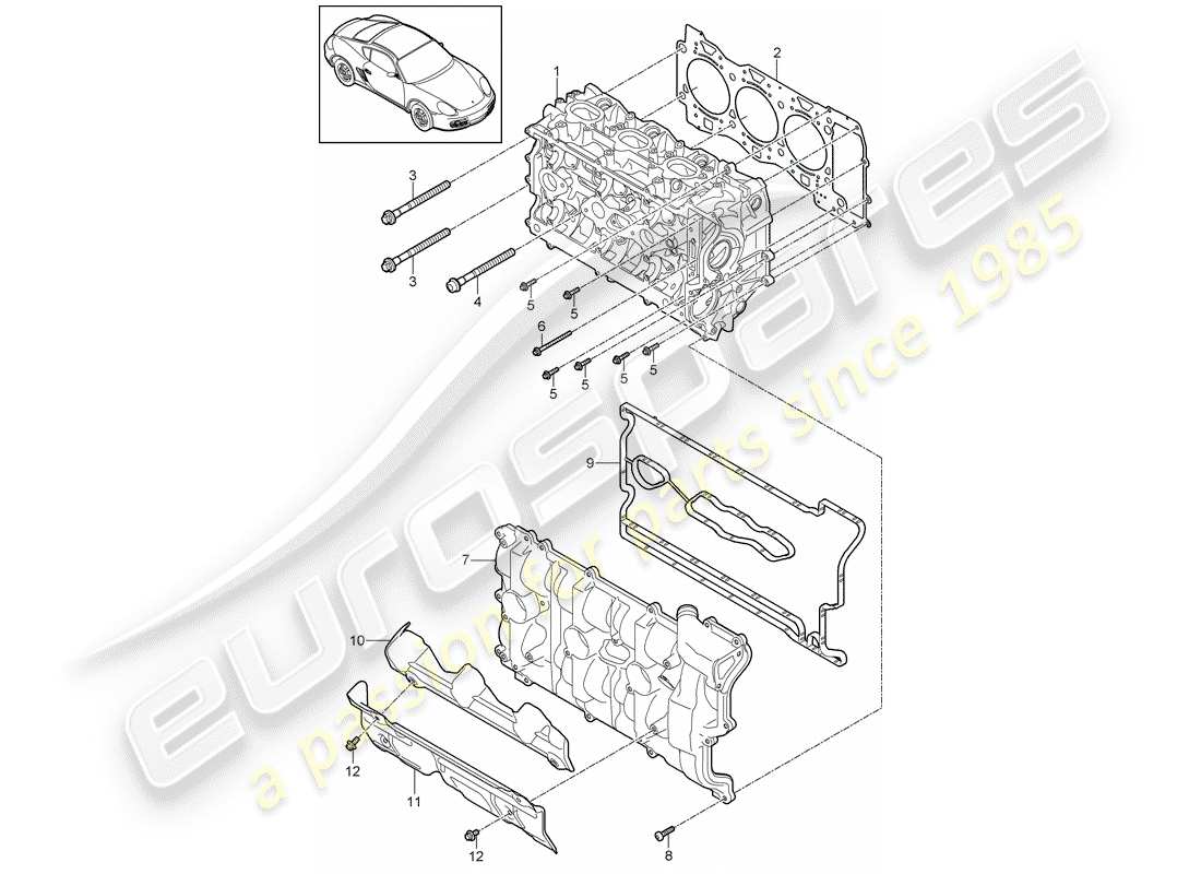 porsche 2009 (987 cayman) testata diagramma delle parti