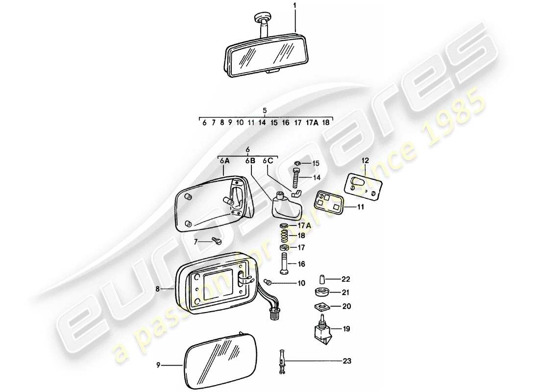 porsche 1981 (911) specchio retrovisore - specchio retrovisore diagramma delle parti