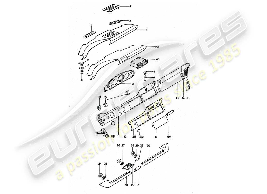 porsche 1976 (911 turbo) pannello di controllo diagramma delle parti