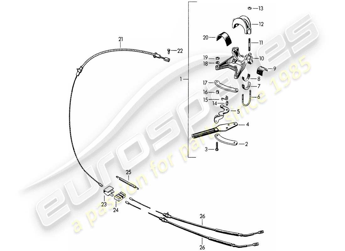 porsche 1954 (356/356a) freno a mano diagramma delle parti