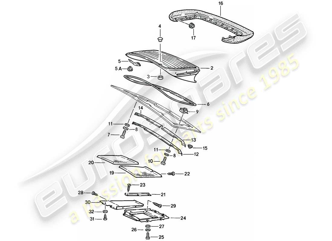 porsche 1985 (911) schema delle parti spoiler posteriore