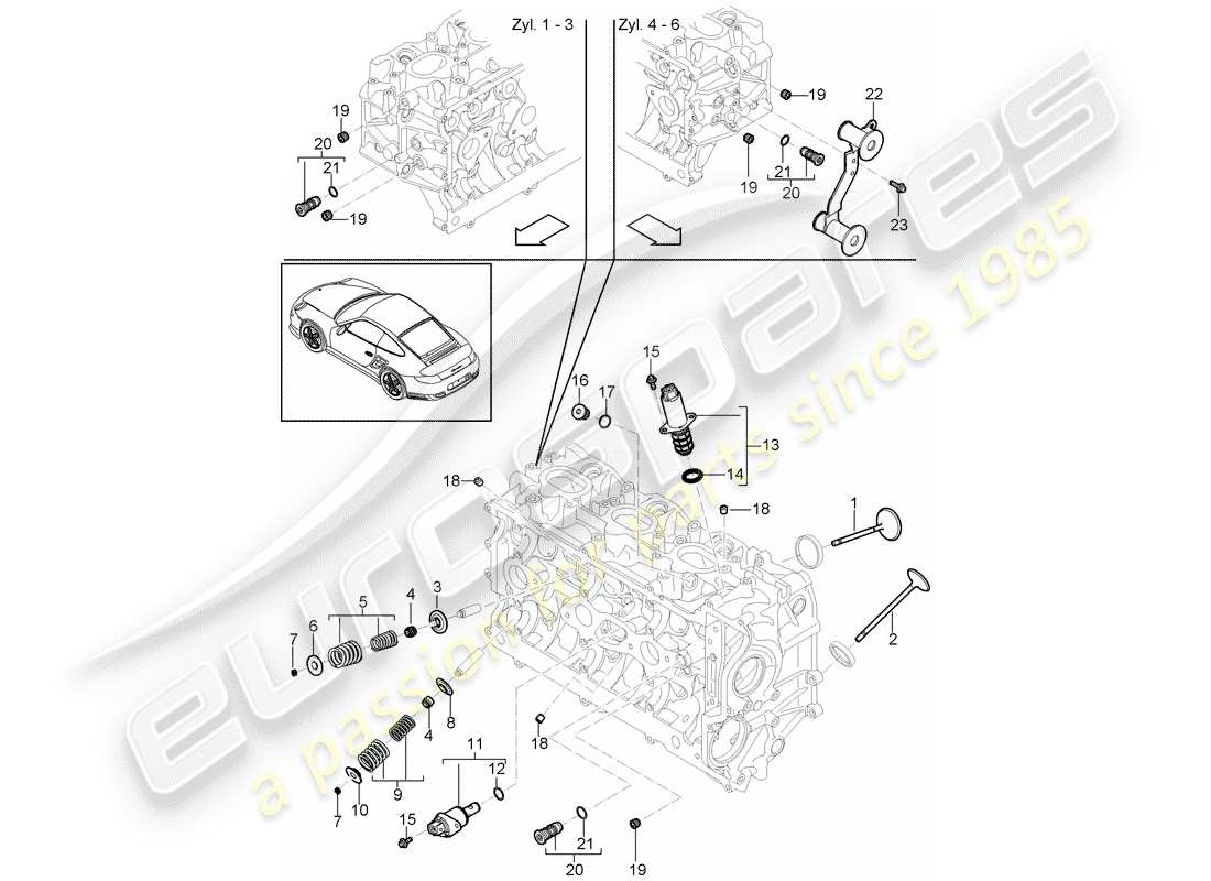 porsche 2013 (997-2 turbo / gt2 rs) testata diagramma delle parti
