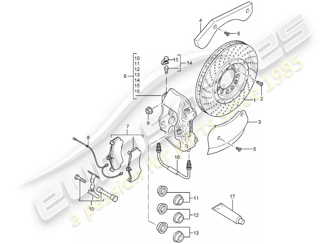 porsche 2004 (carrera gt) freni a disco - assale posteriore diagramma delle parti