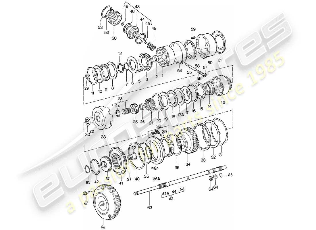 porsche 1983 (944) parti di trasmissione - cambio automatico diagramma delle parti
