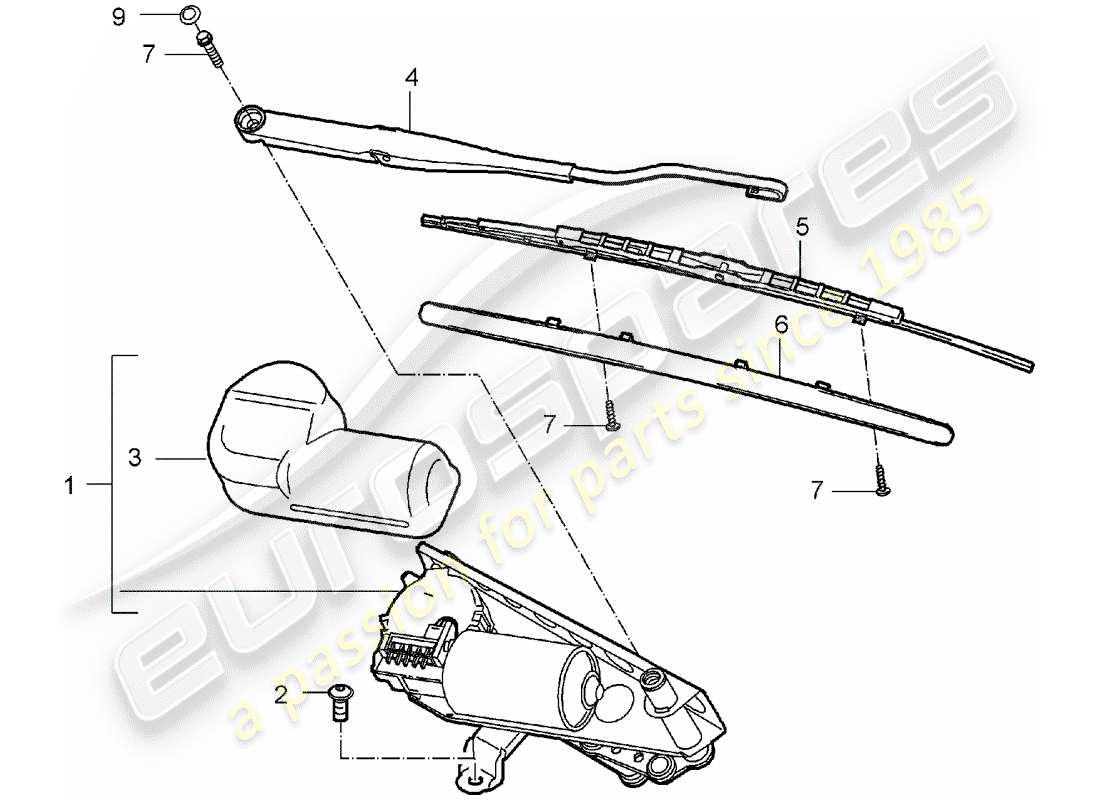 porsche 2004 (carrera gt) sistema tergicristallo diagramma delle parti