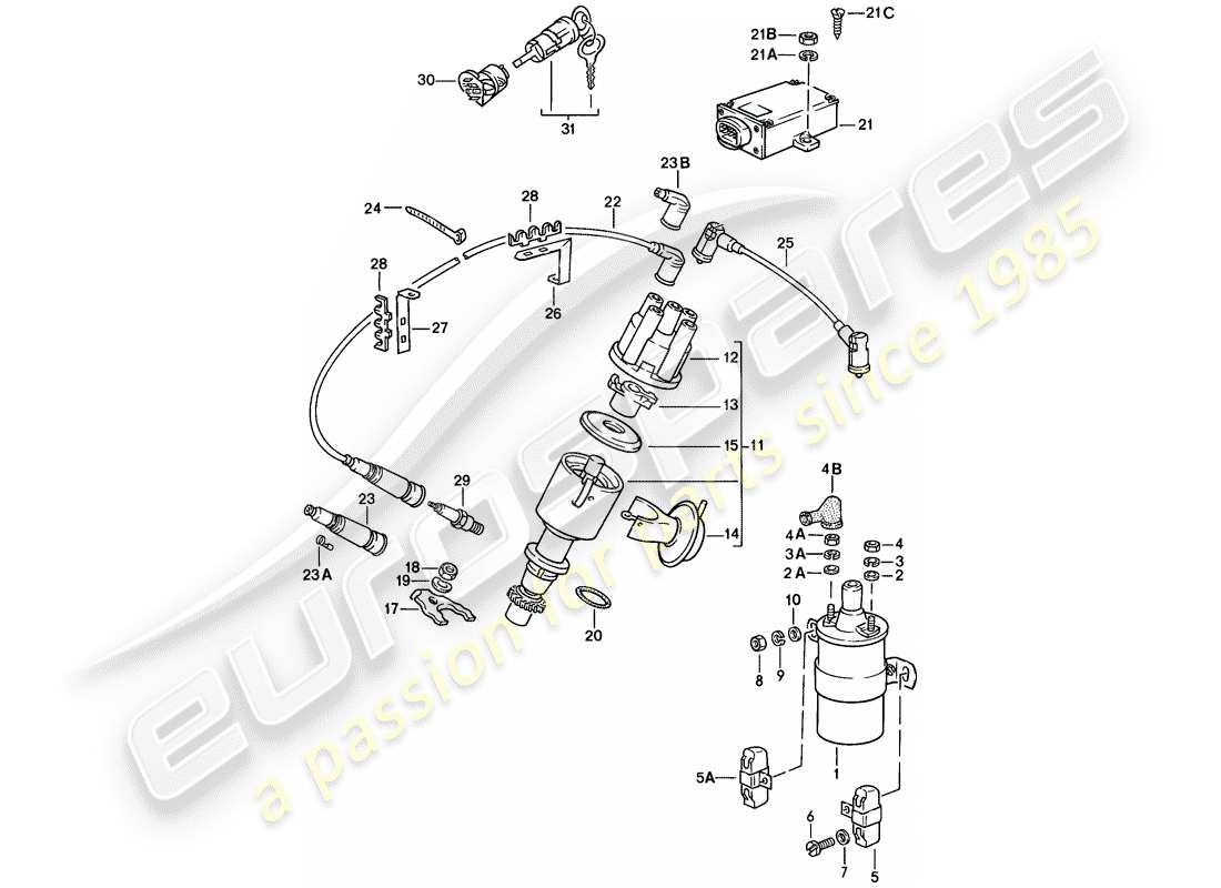 porsche 1979 (924) parte elettrica motore 2 - vedi informazioni tecniche - gr.2 nr. 2/86 diagramma delle parti