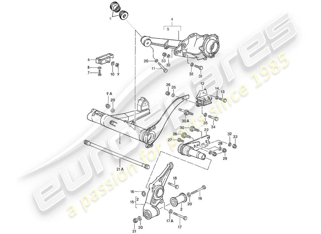 porsche 1988 (924s) supporto asse posteriore - asse posteriore sterzante diagramma delle parti