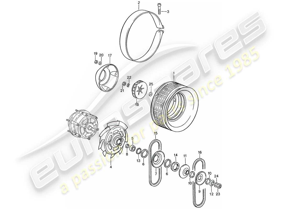 porsche 1987 (959) diagramma delle parti del raffreddamento ad aria