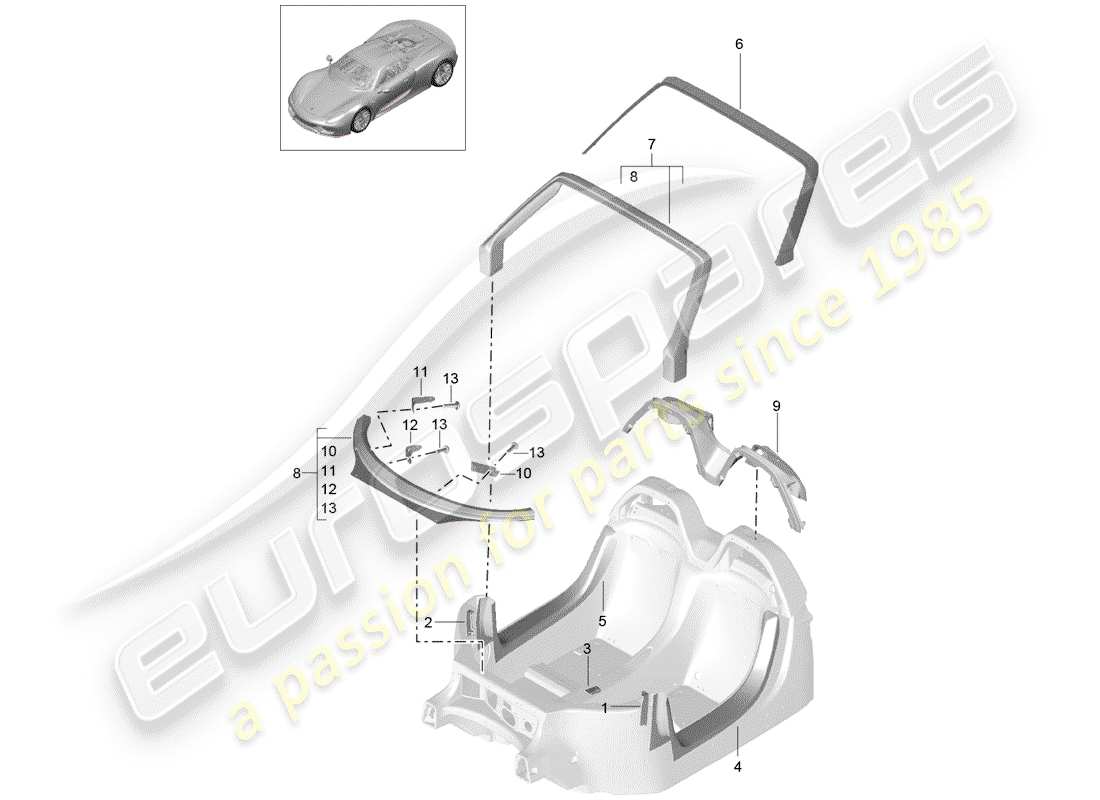 porsche 2015 (918 spyder) concetto di riparazione speciale diagramma delle parti