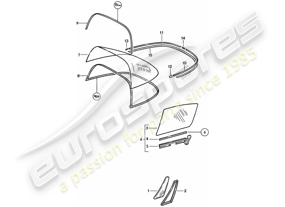 porsche 1984 (911) vetri della finestra diagramma delle parti