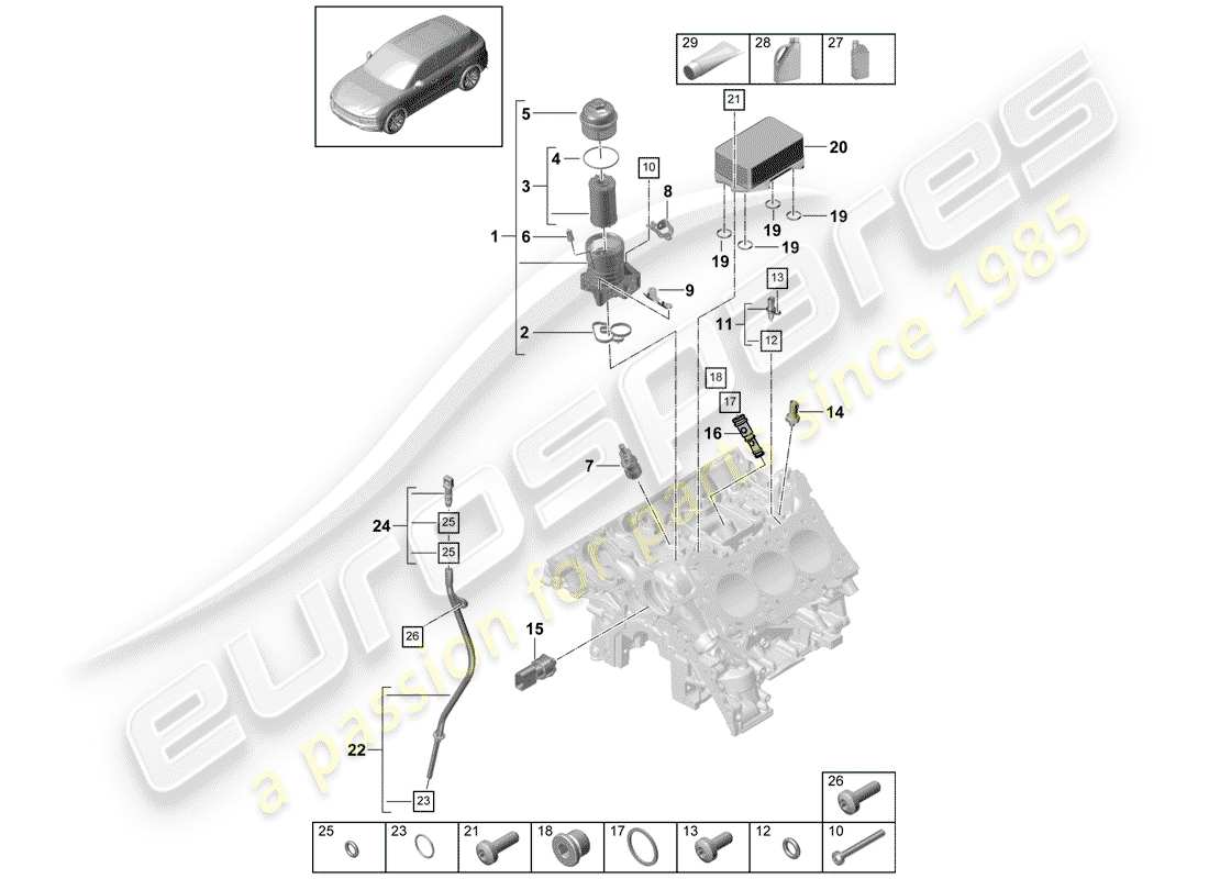 porsche 2020 (cayenne e3 9ya/9yb) schema delle parti filtro olio