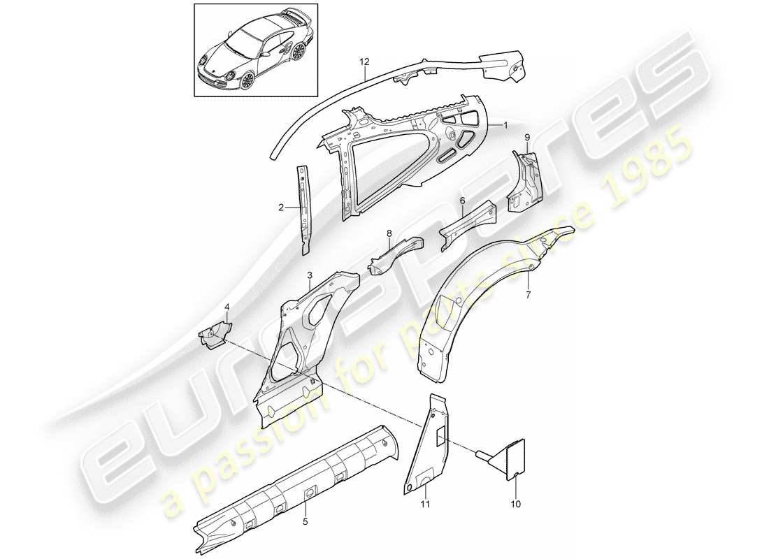 porsche 2013 (997-2 turbo / gt2 rs) pannello laterale schema delle parti