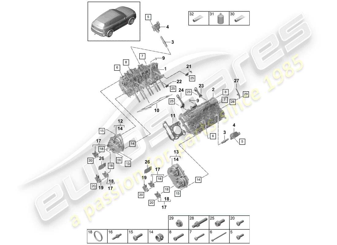 porsche 2020 (cayenne e3 9ya/9yb) schema delle parti della testa cilindro
