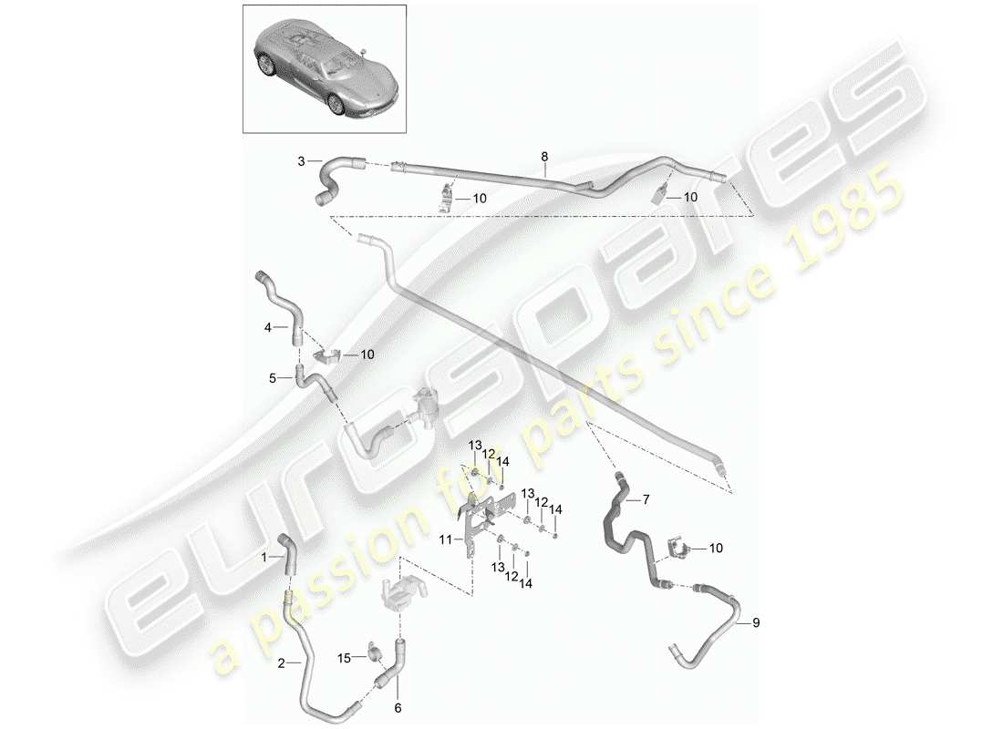 porsche 2015 (918 spyder) diagramma delle parti del riscaldatore