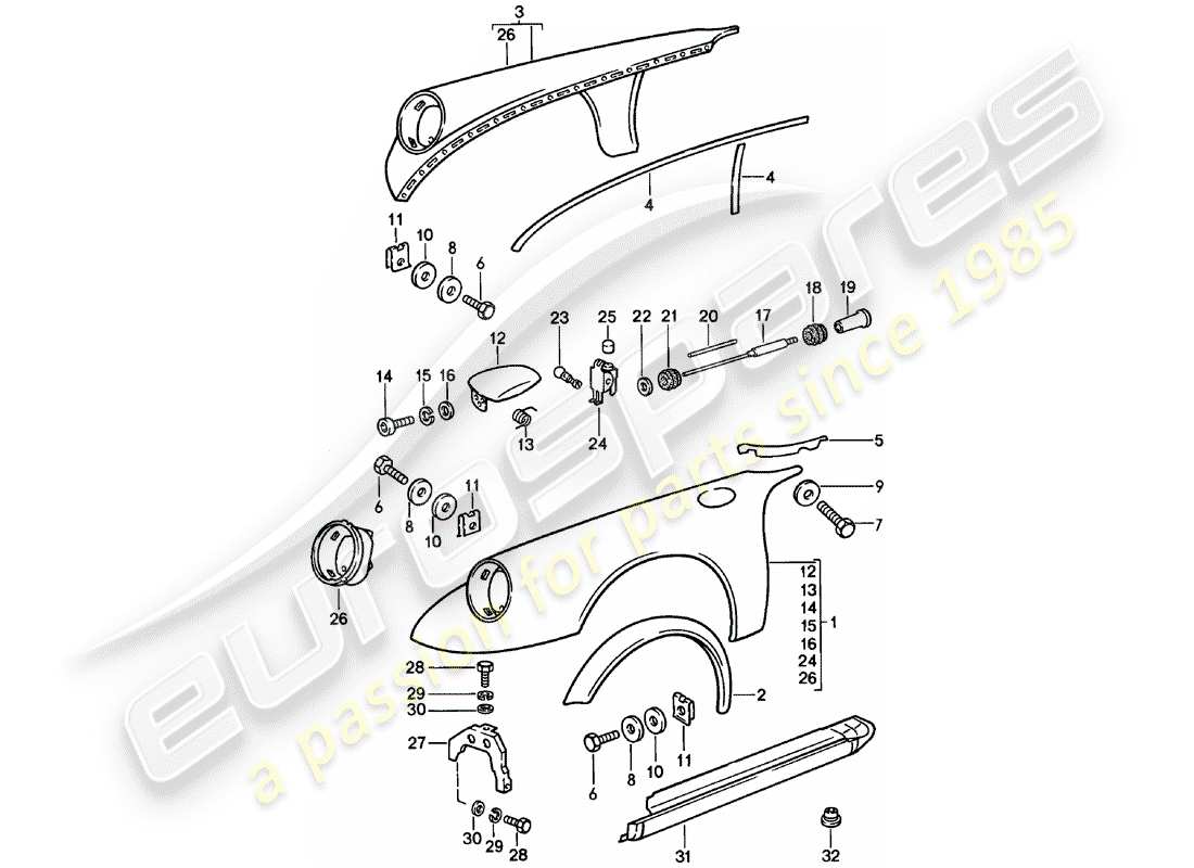 porsche 1983 (911) pannellatura esterna schema delle parti