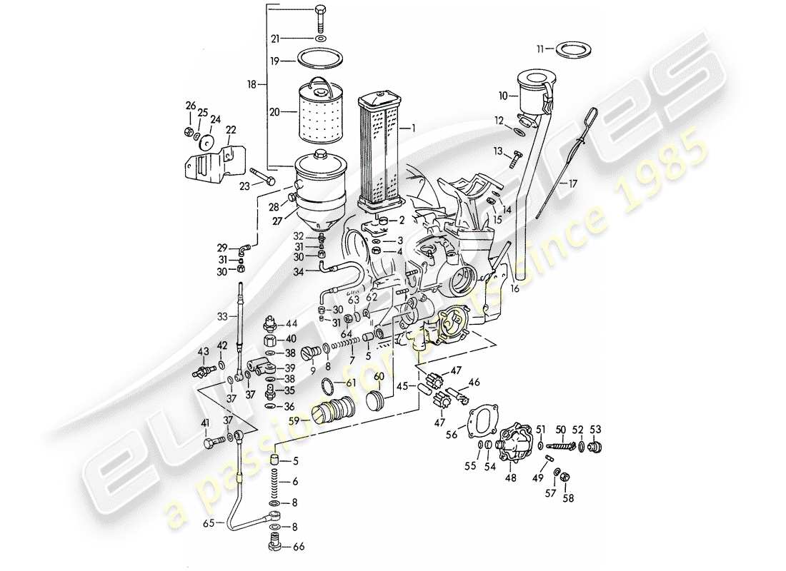 porsche 1954 (356/356a) lubrificazione del motore - m 67 001 >> - m 81 201 >> schema delle parti
