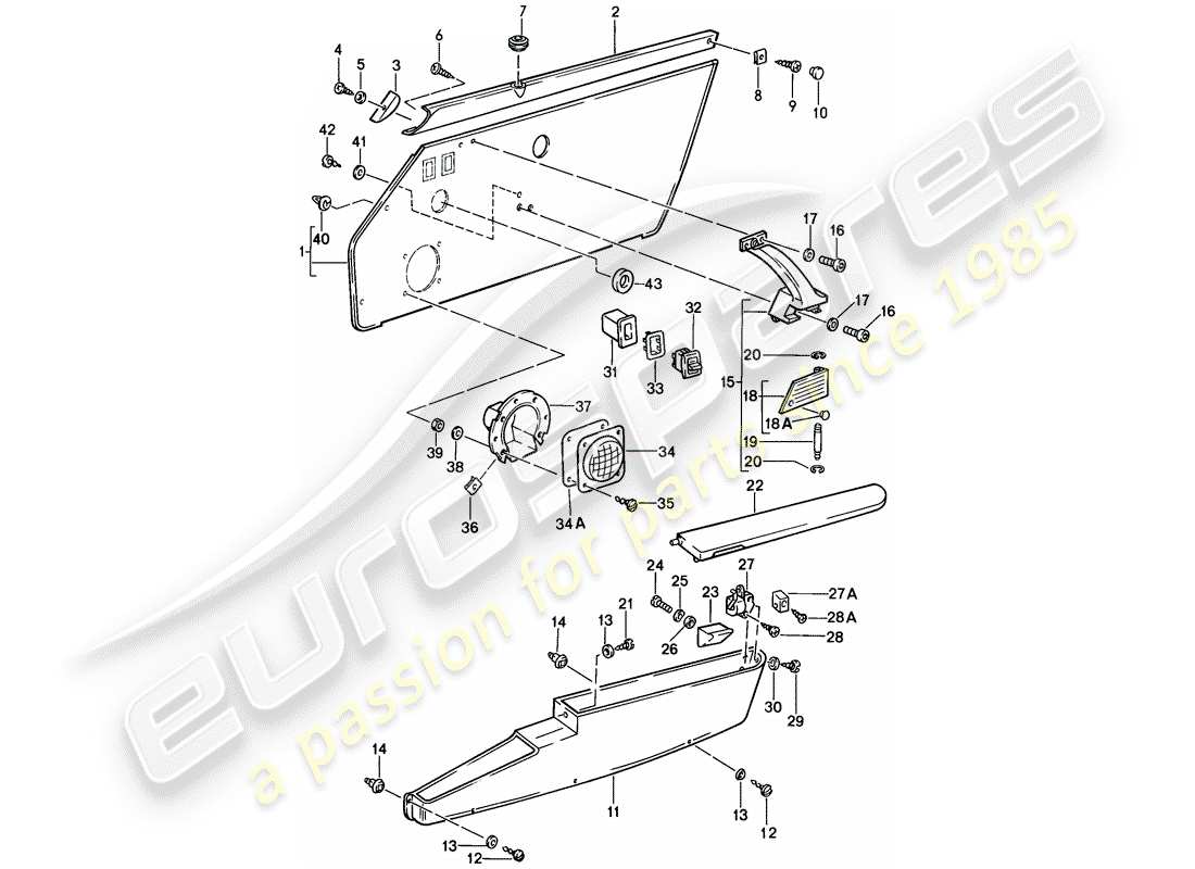porsche 1987 (911) dotazioni interne - porte diagramma delle parti