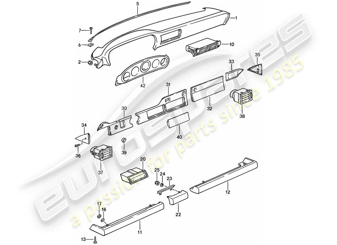 porsche 1985 (911) rivestimento del cruscotto - con parti di installazione - d - mj 1986>> schema delle parti