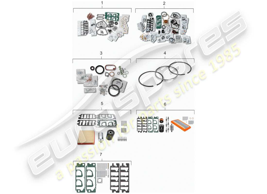 porsche 1985 (911) set guarnizioni - kit riparazione - set manutenzione schema delle parti
