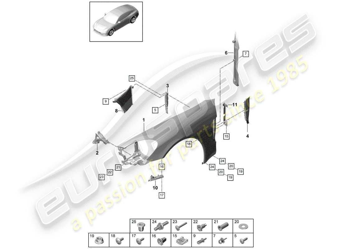 porsche 2020 (panamera 971-1) parafango diagramma delle parti
