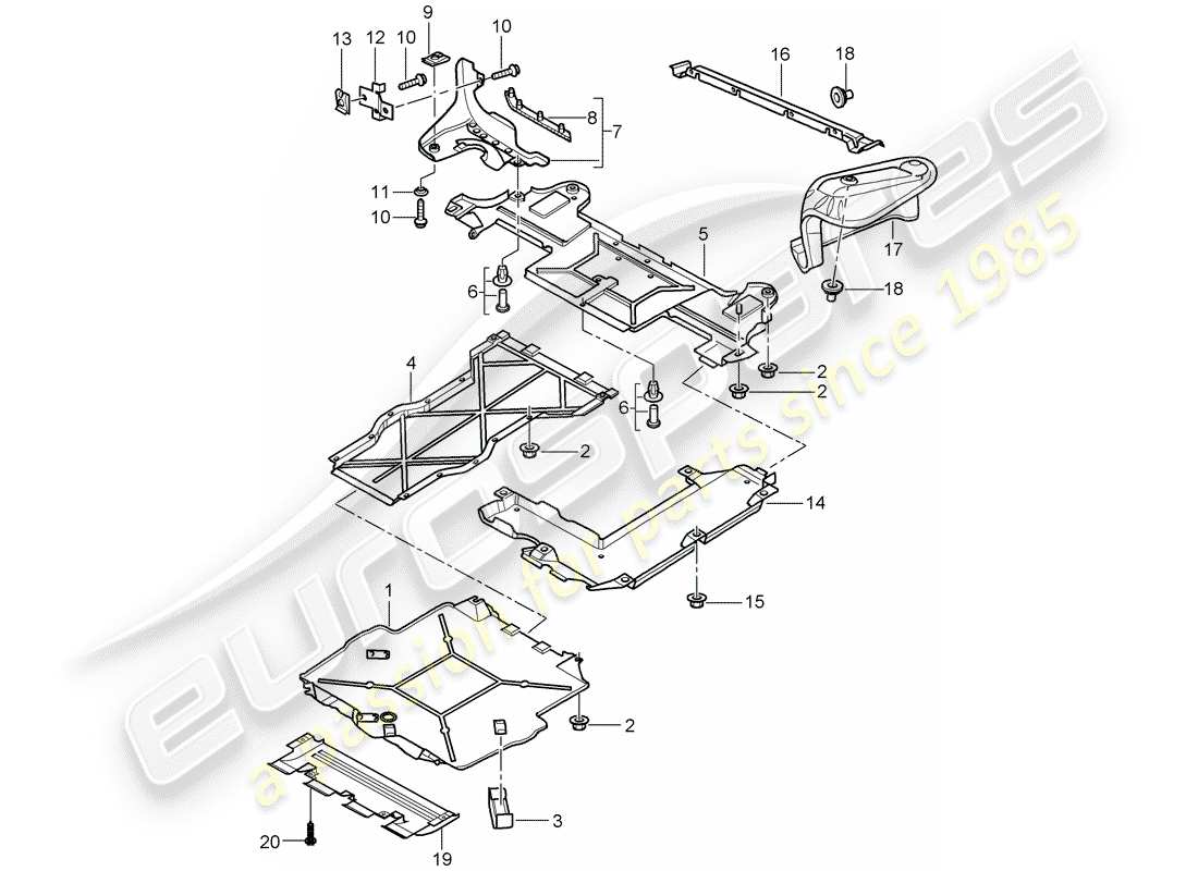 porsche 2003 (996) rivestimenti - per - sottoscocca diagramma delle parti