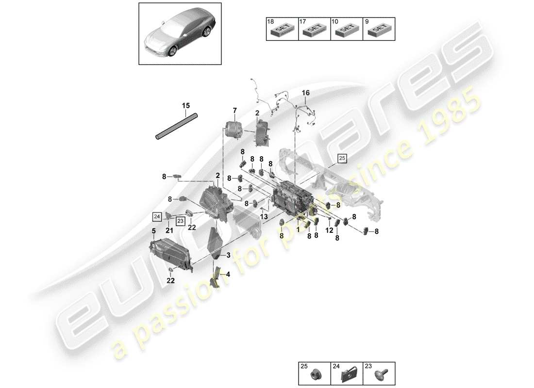 porsche panamera 971 (2019) schema delle parti del condizionatore d'aria