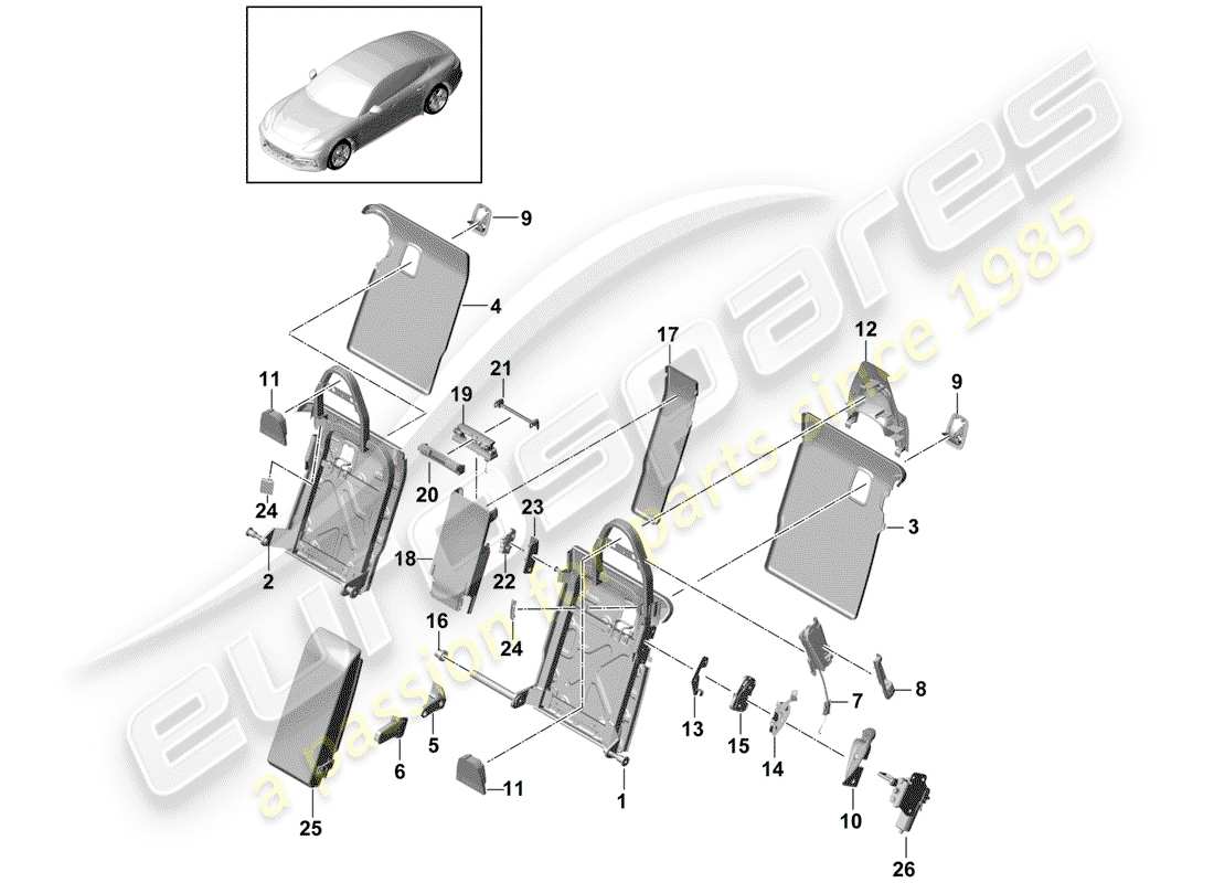 porsche 2019 (panamera 971-1) schienale del sedile posteriore diagramma delle parti