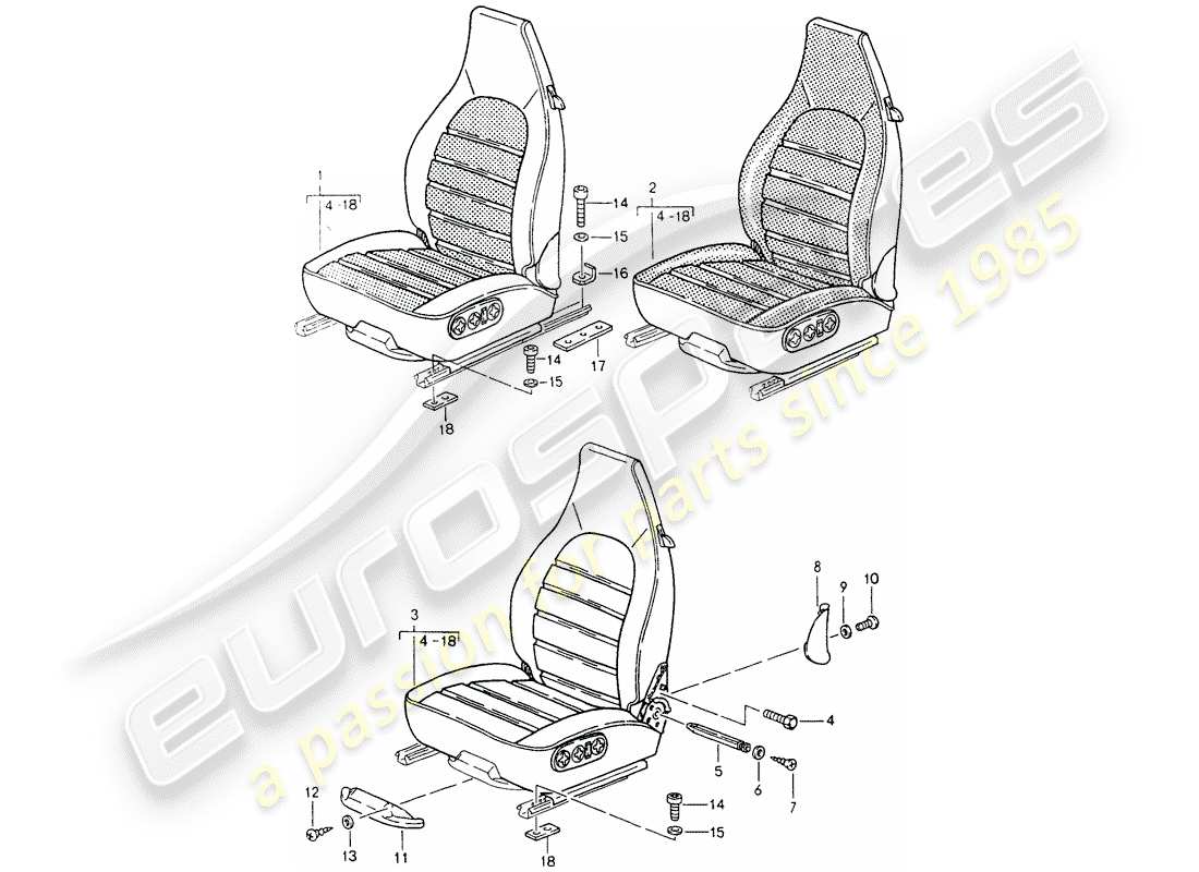 porsche 1990 (964) sedile - schema delle parti complete