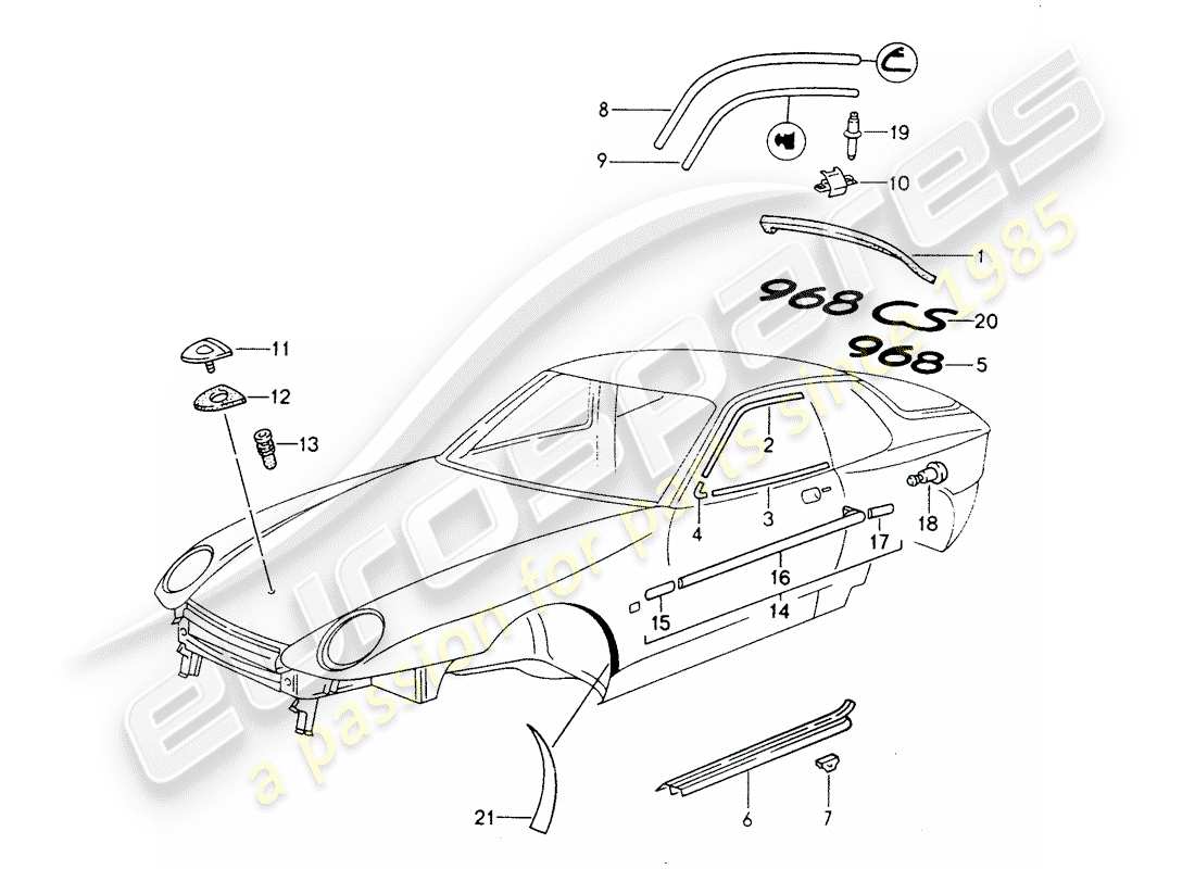 porsche 1994 (968) modanatura decorativa diagramma delle parti