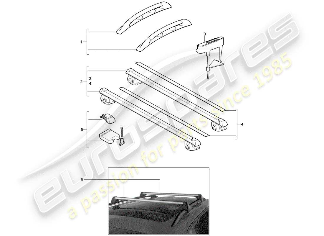 porsche 2013 (tequipment cayenne) schema delle parti della barra del tetto