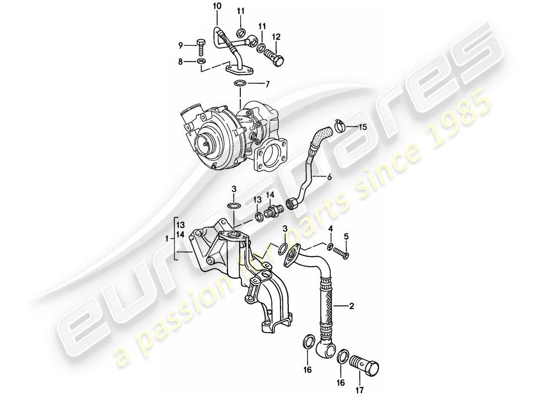 porsche 1988 (944) lubrificazione motore - - turbocompressore a gas di scarico diagramma delle parti