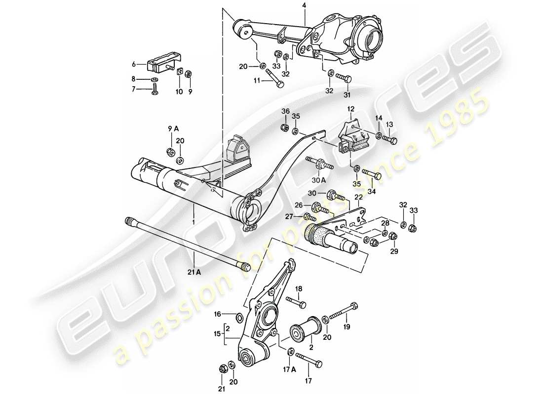 porsche 1988 (944) supporto asse posteriore - asse posteriore sterzante diagramma delle parti