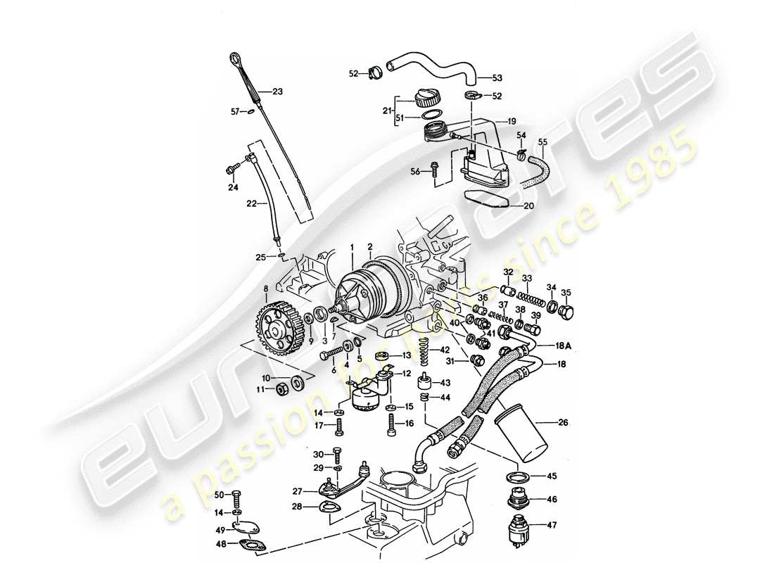 porsche 1994 (928) lubrificazione del motore diagramma delle parti