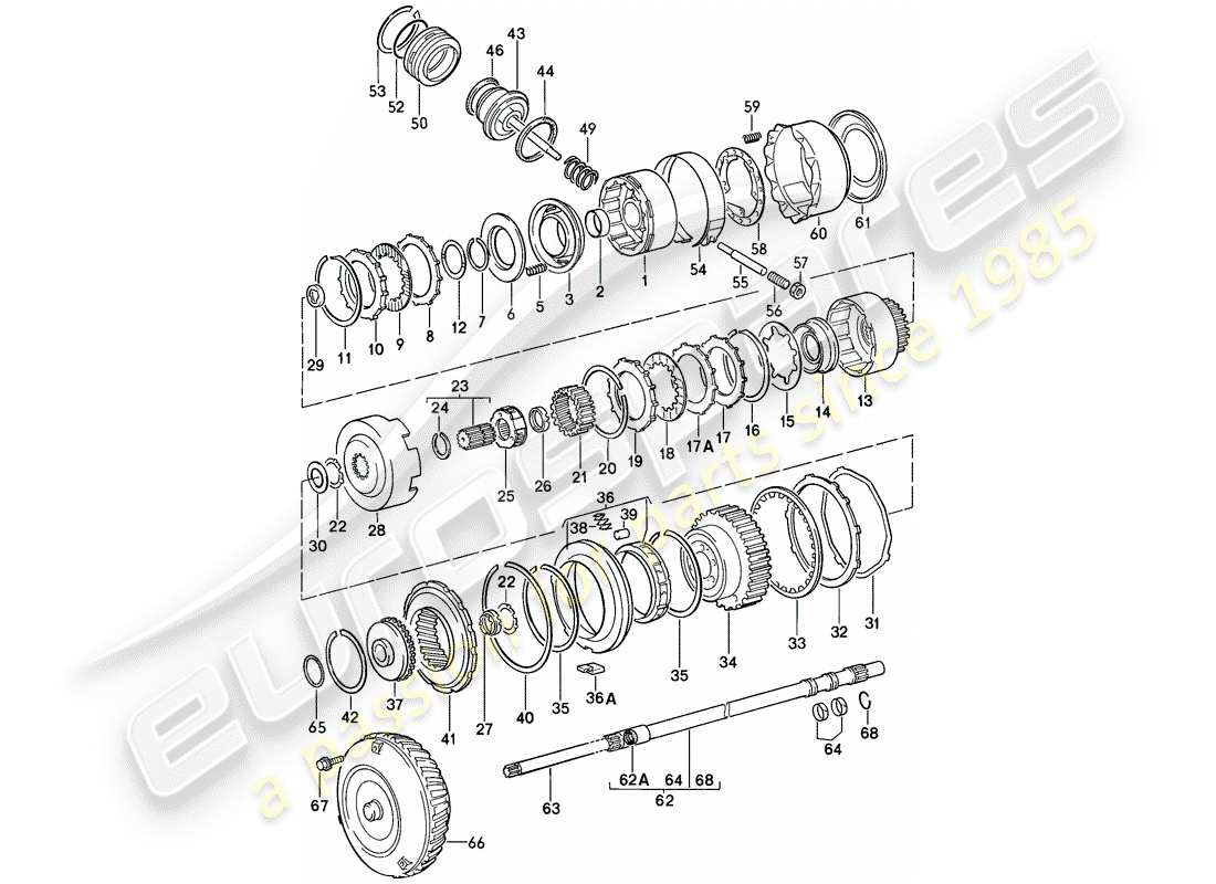 porsche 1988 (944) controllo della trasmissione - cambio automatico diagramma delle parti