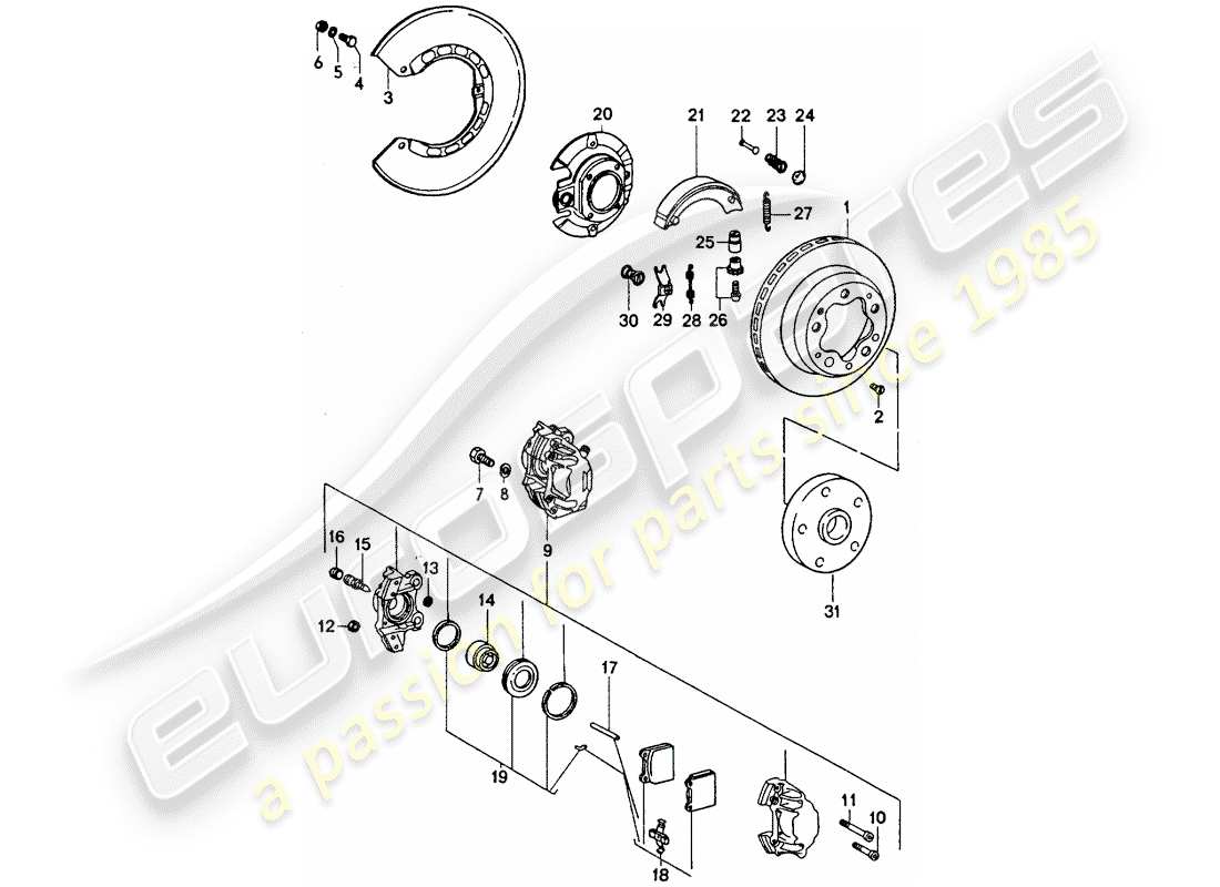 porsche 1977 (911 turbo) freni a disco - freno a mano schema delle parti