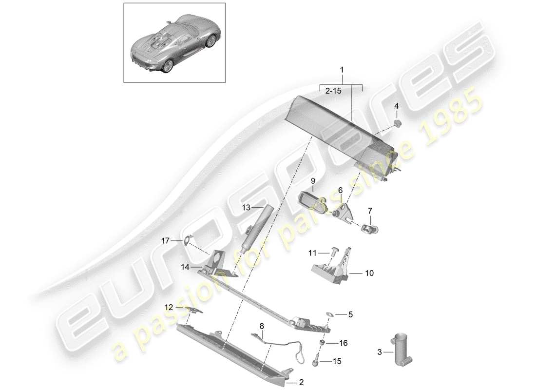 porsche 2015 (918 spyder) scatola di guanti diagramma delle parti