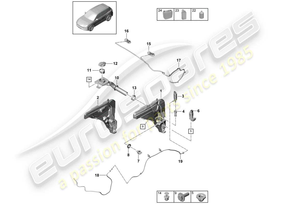 porsche 2020 (cayenne e3 9ya/9yb) unita ' rondella del parabrezza schema delle parti