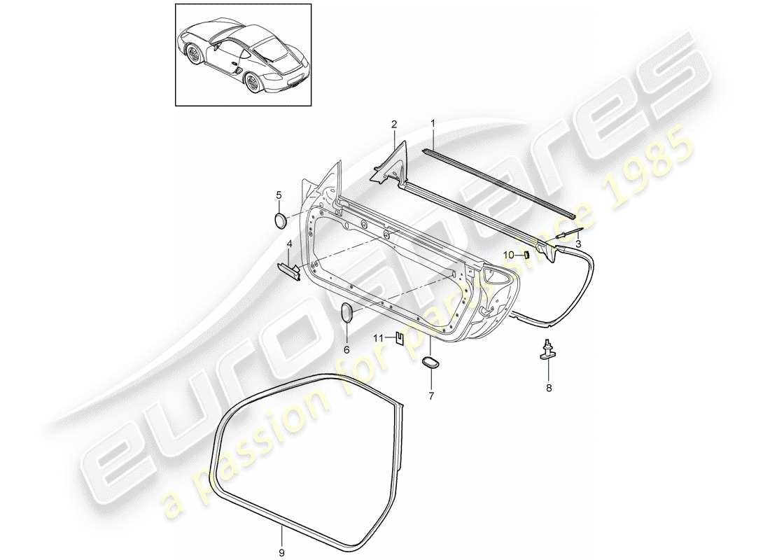 porsche 2012 (987 cayman) diagramma delle parti guarnizione porta