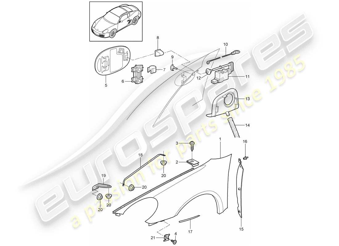 porsche 2012 (987 cayman) schema delle parti del parafango
