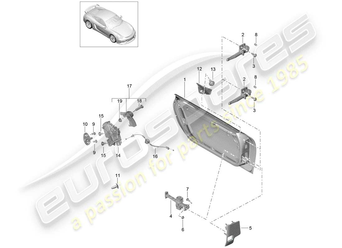 porsche 2016 (981 cayman gt4) schema delle parti guscio della portiera