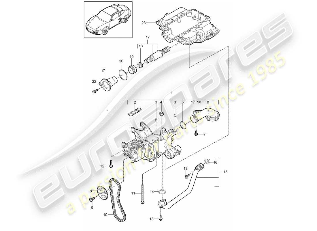 porsche 2011 (987 cayman) schema delle parti della pompa dell'olio