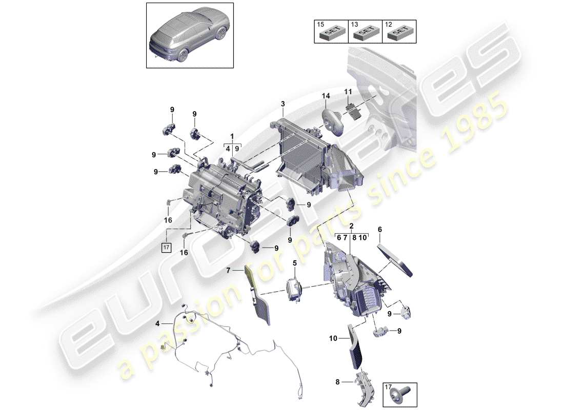 porsche 2020 (cayenne e3 9ya/9yb) schema delle parti del condizionatore d'aria