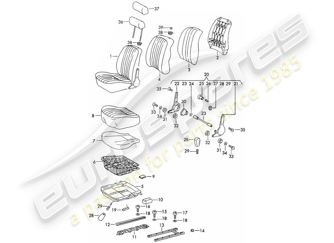 porsche 1966 (911/912) sedile anteriore - d >> - mj 1968 schema delle parti