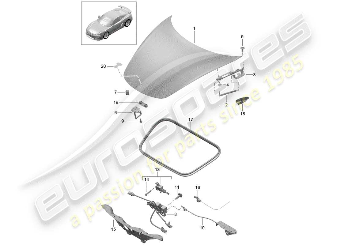 porsche 2016 (981 cayman gt4) copertina diagramma delle parti