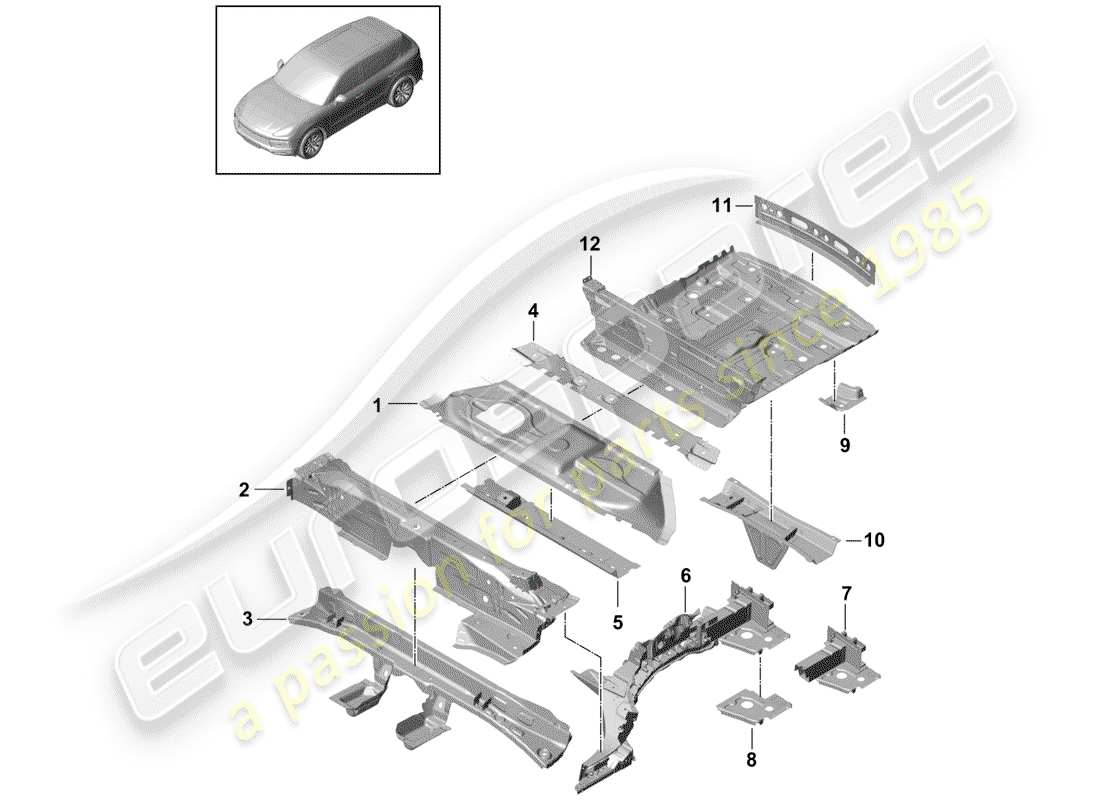 porsche 2020 (cayenne e3 9ya/9yb) piastre di pavimento schema delle parti