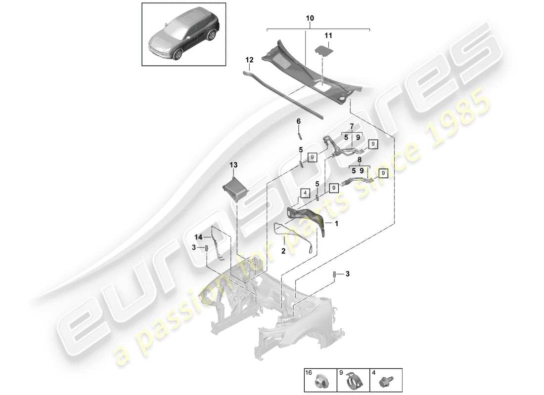 porsche 2020 (cayenne e3 9ya/9yb) diagramma delle parti del riscaldatore
