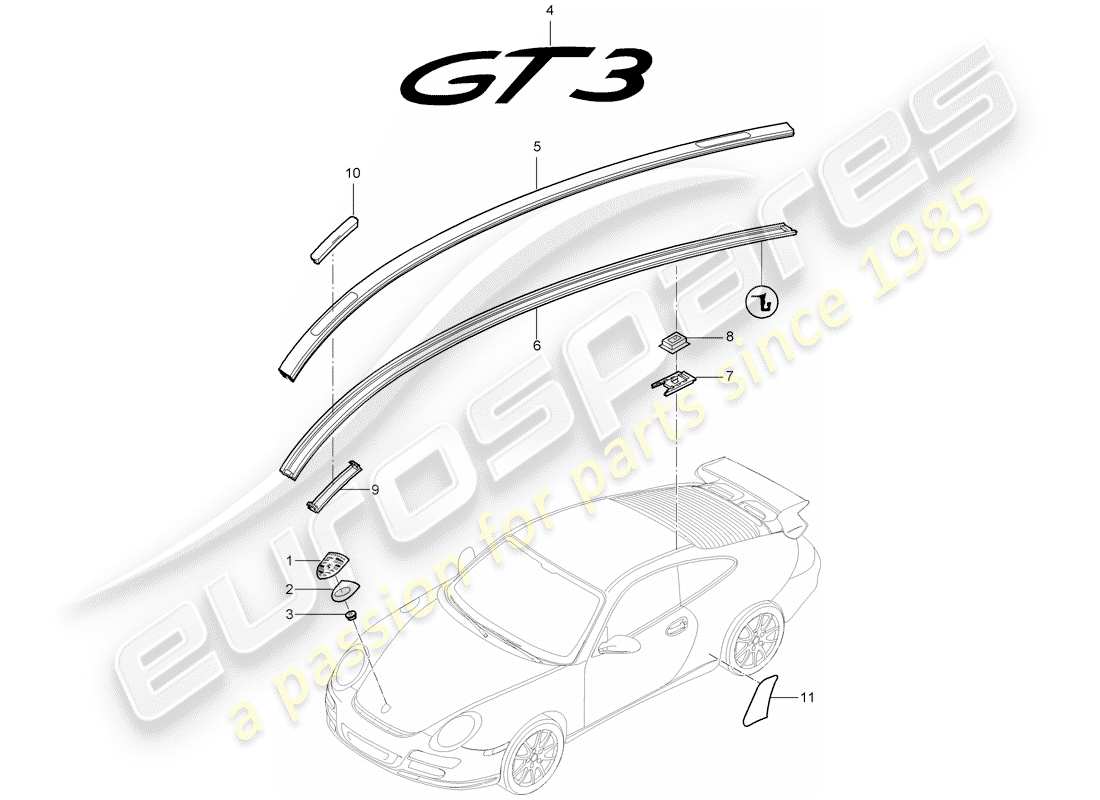 porsche 2007 (997-1 gt3) targhette diagramma delle parti