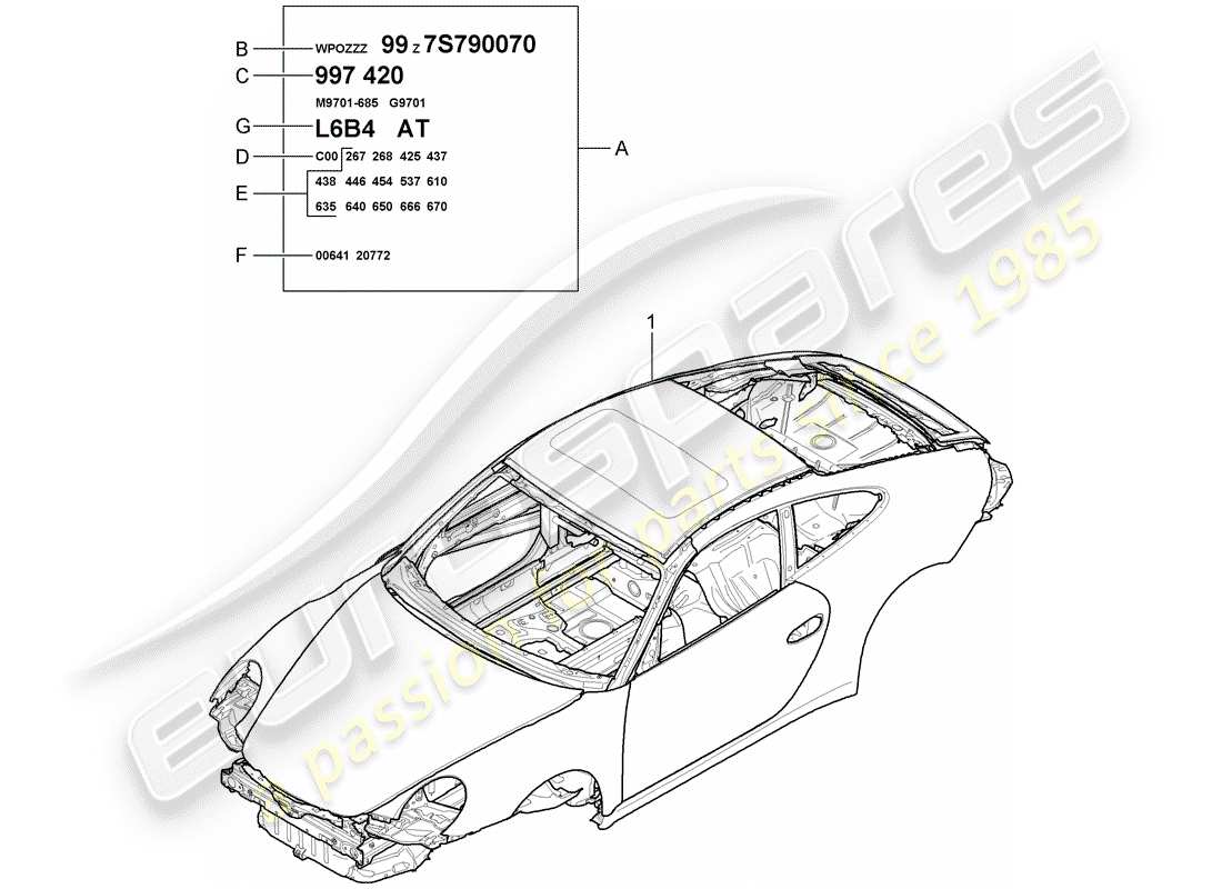 porsche 2007 (997-1 gt3) schema delle parti della carrozzeria